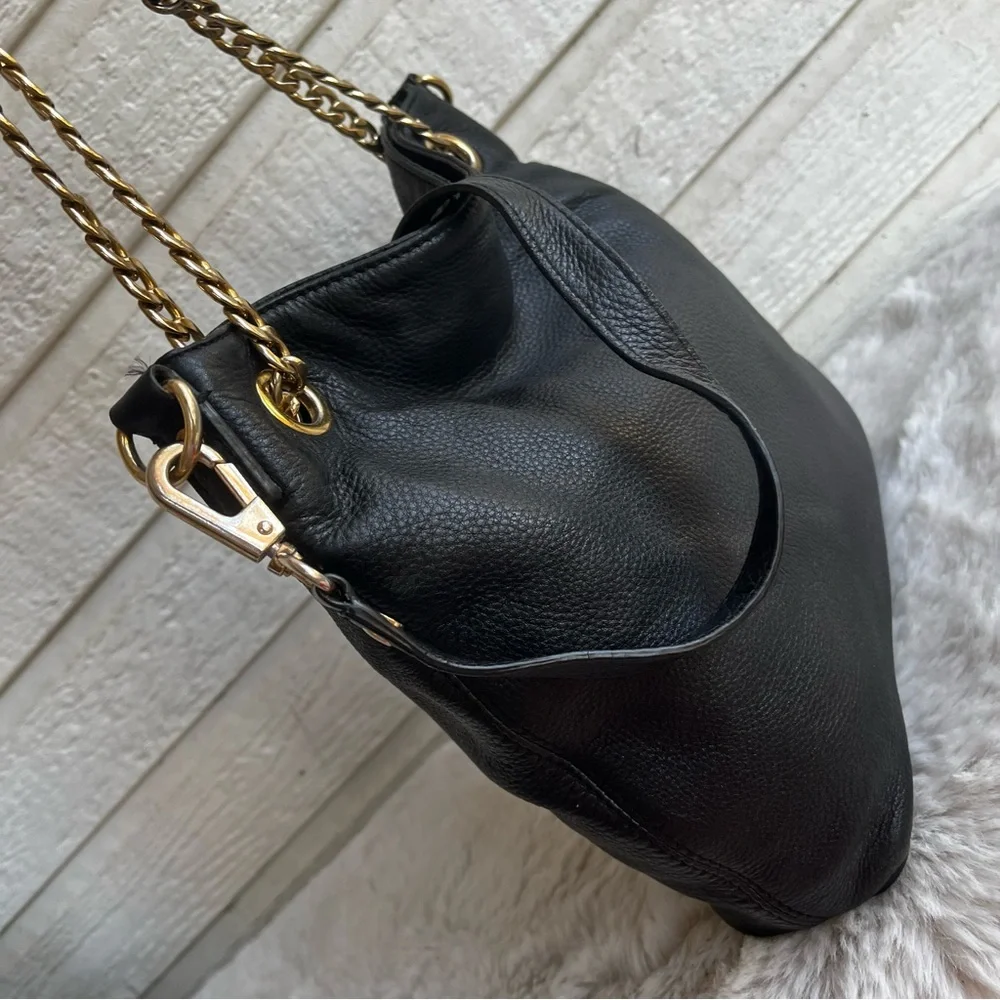 MICHAEL KORS Black Leather Chain Tote Crossbody Handbag